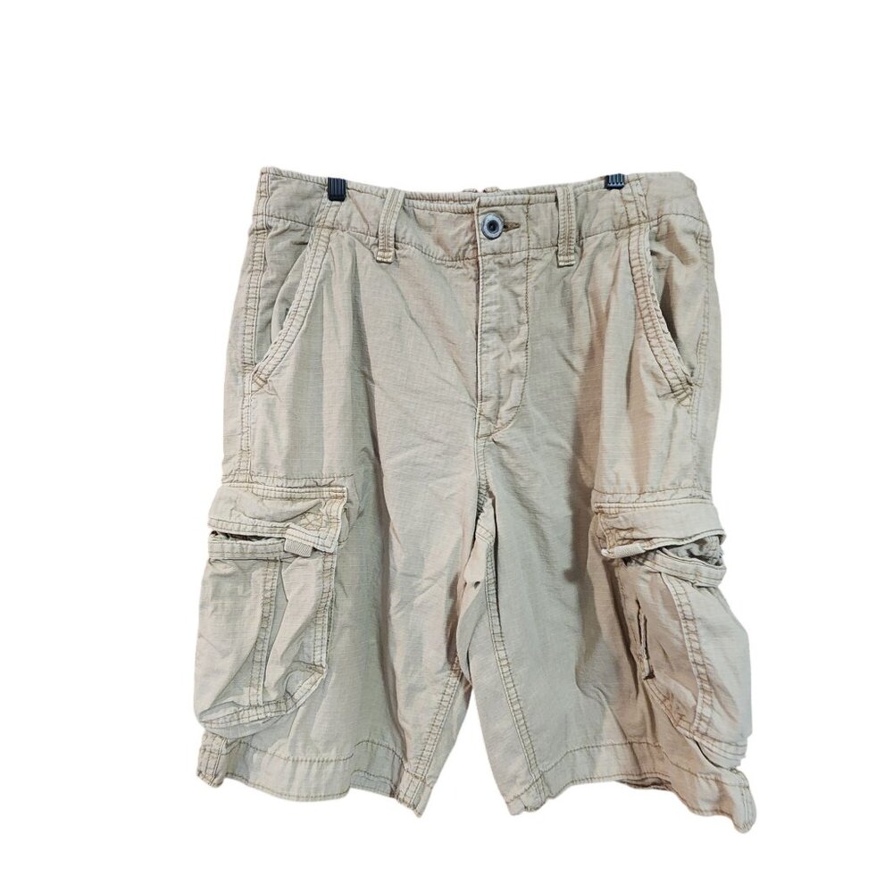 American Eagle Outfitters Mens Khaki Cargo Shorts 33 Longer Length Cotton Casual